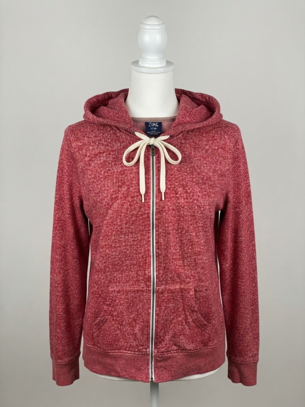 Zine Clothing Heathered Red Full-Zip Hoodie with Cream Drawcords